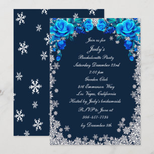 Bright Blue Roses Snowflake Bachelorette Party Invitation