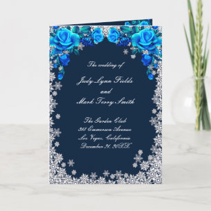 Bright Blue Roses Snowflake Christmas Wedding Program