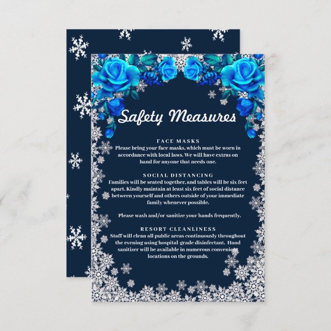 Bright Blue Roses Snowflake Safety Measure Enclosure Card (Front/Back)