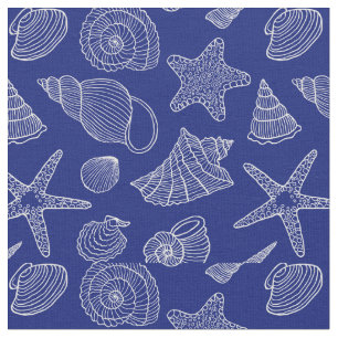 Bright Blue Shell Pattern Add Your Initial 2 Fabric