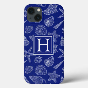Bright Blue Shell Pattern   Add Your Initial iPhone 13 Case