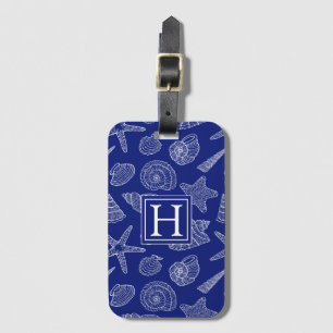 Bright Blue Shell Pattern Add Your Initial Luggage Tag