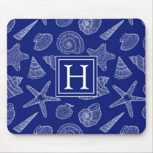 Bright Blue Shell Pattern   Add Your Initial Mouse Pad