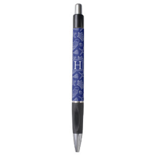 Bright Blue Shell Pattern Add Your Initial Pen