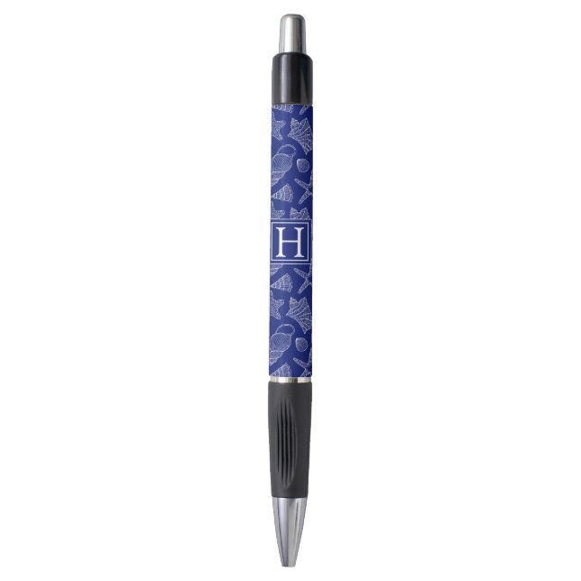 Bright Blue Shell Pattern | Add Your Initial Pen (Front Vertical)