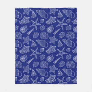Bright Blue Shell Pattern Fleece Blanket