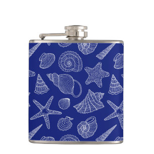 Bright Blue Shell Pattern Hip Flask