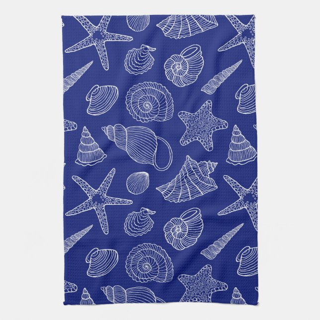 Bright Blue Shell Pattern Kitchen Towel (Vertical)