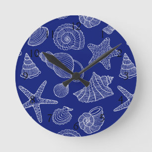 Bright Blue Shell Pattern Round Clock