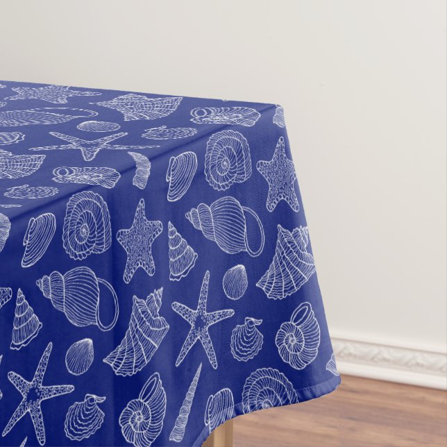 Bright Blue Shell Pattern Tablecloth (In Situ)