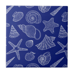 Bright Blue Shell Pattern Tile