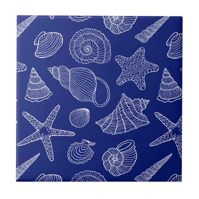 Bright Blue Shell Pattern Tile (Front)