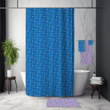 Bright Blue Shower Curtain with a Pop of Pink
