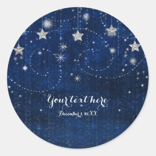 Bright Blue & Silver Starry Night Celestial Favour Classic Round Sticker