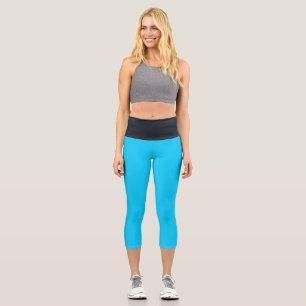 Bright Blue Sky Black High Waisted Yoga Capris