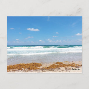 Bright Blue Sky Waves Washing Onto Shore Postcard