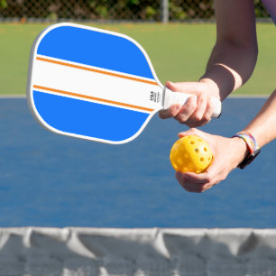 Bright Blue Slender White Orange Racing Stripes Pickleball Paddle