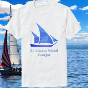 Bright Blue St. Simons Island GA Sailboat T-Shirt