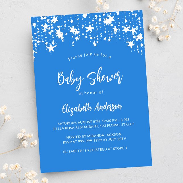 Bright blue stars boy baby shower invitation postcard (Creator Uploaded)