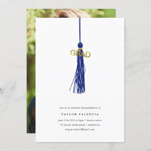 Bright Blue Tassel Graduation Party Photo Custom Invitation