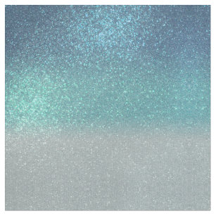 Bright Blue Teal Sparkly Glitter Ombre Gradient Fabric