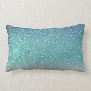 Bright Blue Teal Sparkly Glitter Ombre Gradient Lumbar Pillow