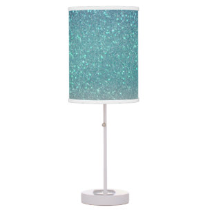 Bright Blue Teal Sparkly Glitter Ombre Gradient Table Lamp