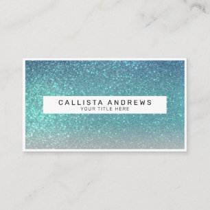 Bright Blue Teal Sparkly Glitter Ombre Monogram Business Card
