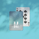 Bright Blue Teal Sparkly Glitter Ombre Monogram Playing Cards<br><div class="desc">This elegant, glamourous, and chic print is perfect for the trendy and stylish girly girl. It features a faux printed sparkly bright blue glitter into teal green into pastel blue triple gradient ombre. It's modern, pretty, girly, unique, and cool. Just customize this design with your own personalized monogram family name...</div>