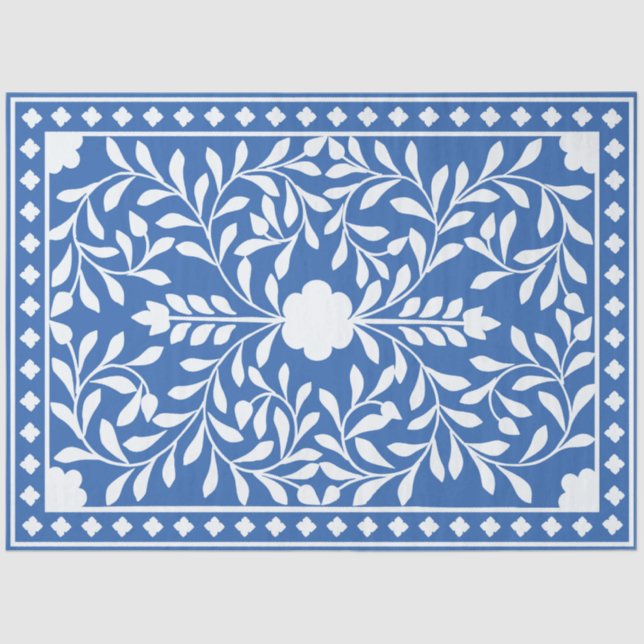 Bright Blue Traditional Bone Inlay Decoupage Paper (Front)
