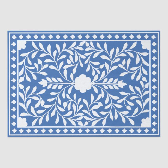 Bright Blue Traditional Bone Inlay Decoupage Paper (Front)