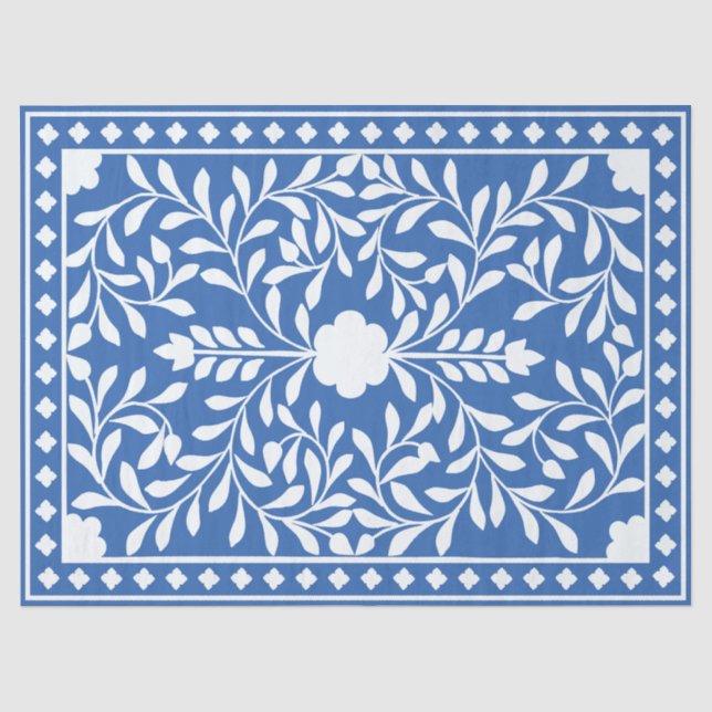 Bright Blue Traditional Bone Inlay Decoupage Paper (Front)