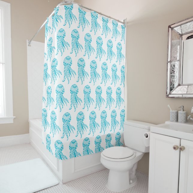 Bright Blue Tribal Pattern Jellyfish Art (In Situ)