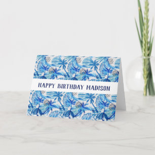 Bright Blue Tropical Watercolor Pattern Card
