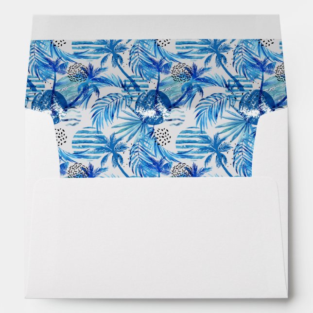 Bright Blue Tropical Watercolor Pattern Envelopes (Back (Bottom))