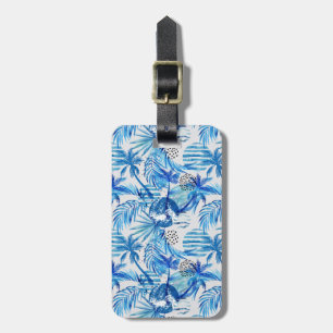 Bright Blue Tropical Watercolor Pattern Luggage Tag