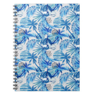 Bright Blue Tropical Watercolor Pattern Notebook