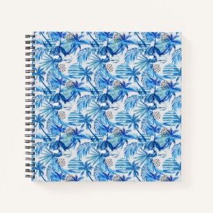 Bright Blue Tropical Watercolor Pattern Notebook
