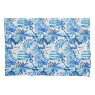 Bright Blue Tropical Watercolor Pattern Pillowcase