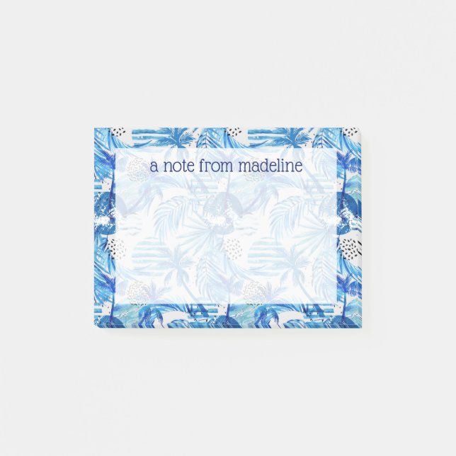 Bright Blue Tropical Watercolor Pattern Post-it Notes (Front)