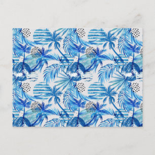 Bright Blue Tropical Watercolor Pattern Postcard