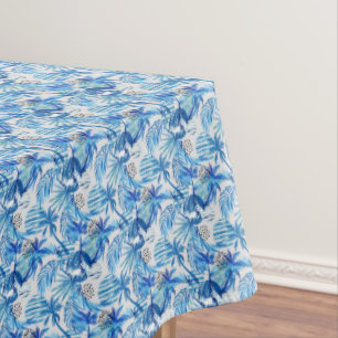 Bright Blue Tropical Watercolor Pattern Tablecloth