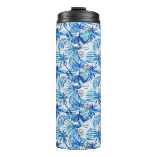 Bright Blue Tropical Watercolor Pattern Thermal Tumbler