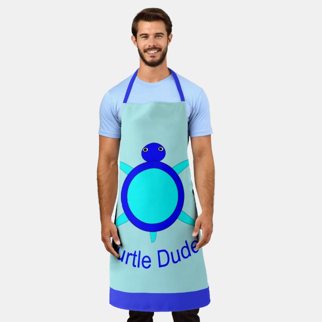 Bright Blue Turtle Dude Apron (Worn)
