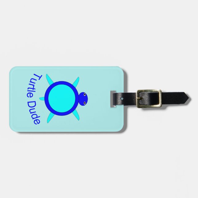 Bright Blue Turtle Dude Custom Luggage Tag (Front Horizontal)