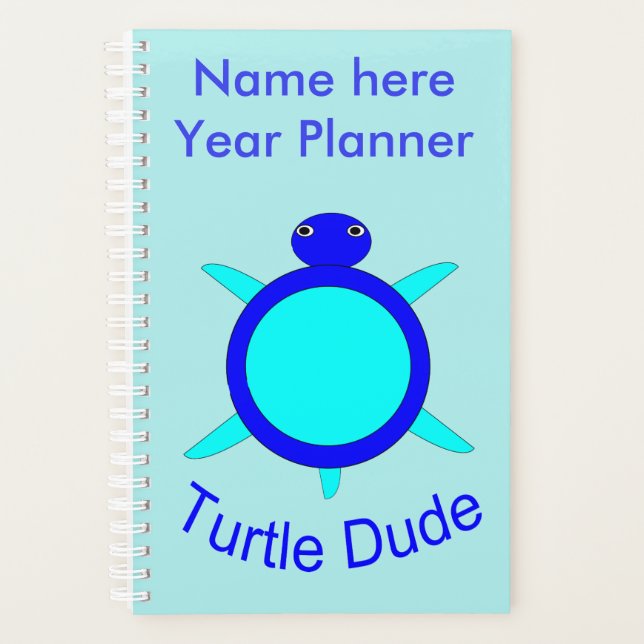 Bright Blue Turtle Dude Custom Planner (Front)