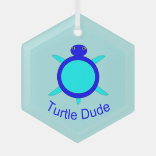 Bright Blue Turtle Dude Glass Ornament