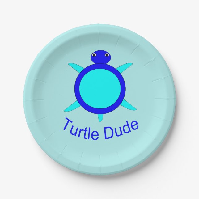 Bright Blue Turtle Dude Paper Party Plate (Front)