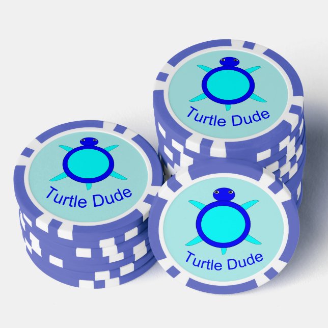 Bright Blue Turtle Dude Poker Chips (Stack)