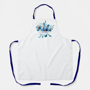 Bright blue watercolor floral personalized apron